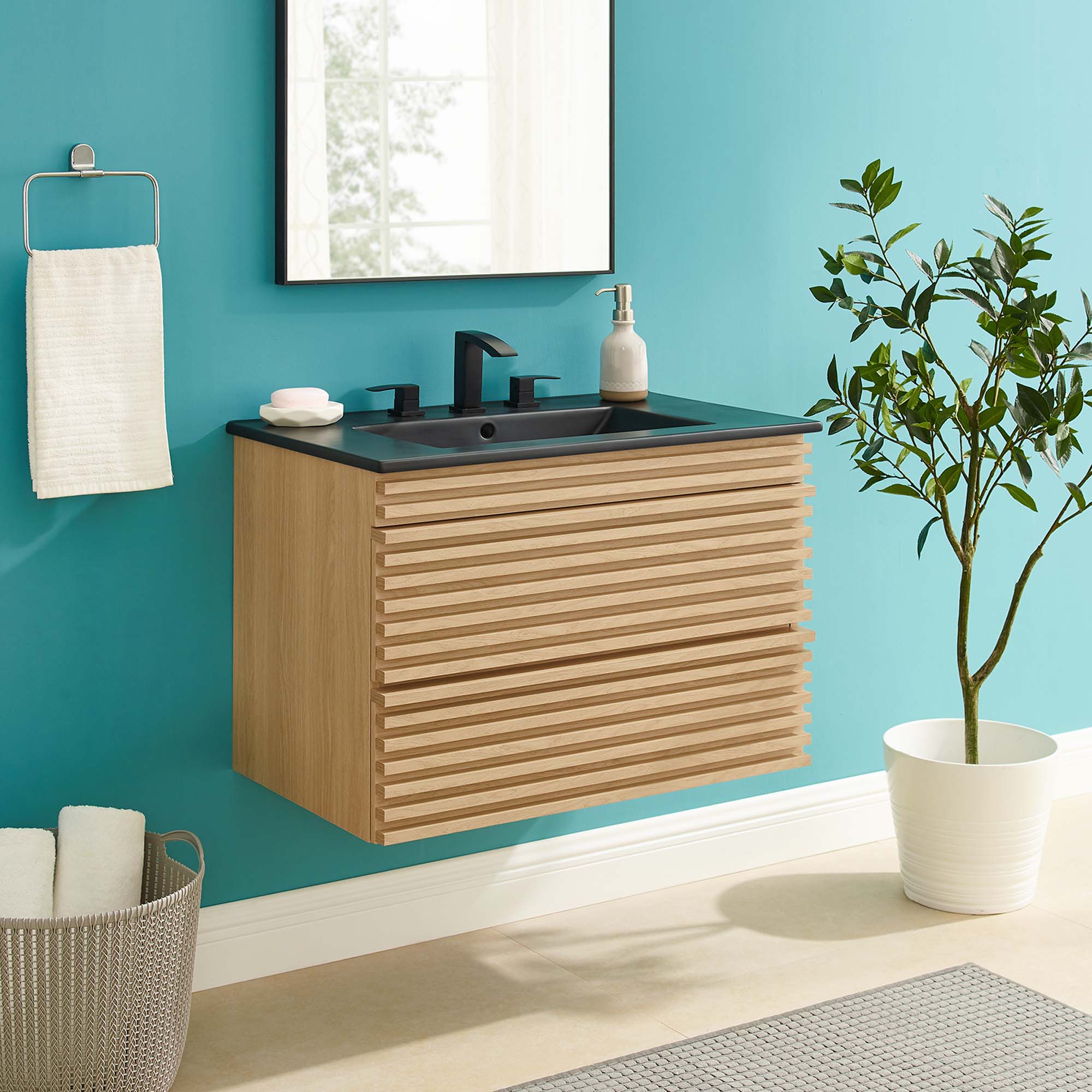 EEI-5417-OAK-BLK_9_.jpg Render 30" Wall-Mount Bathroom Vanity - Image 1