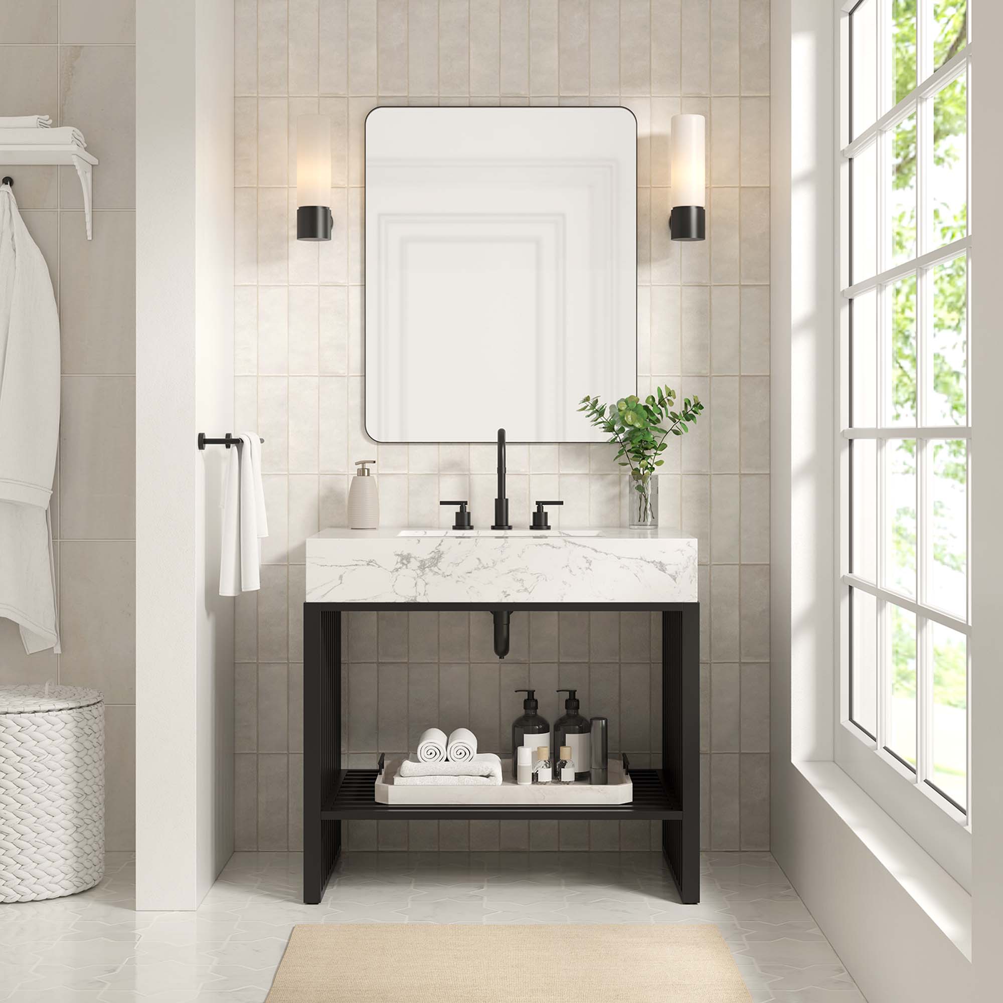 EEI-6108-WHI-BLK_8_.jpg Gridiron 36" Bathroom Vanity - Image 1